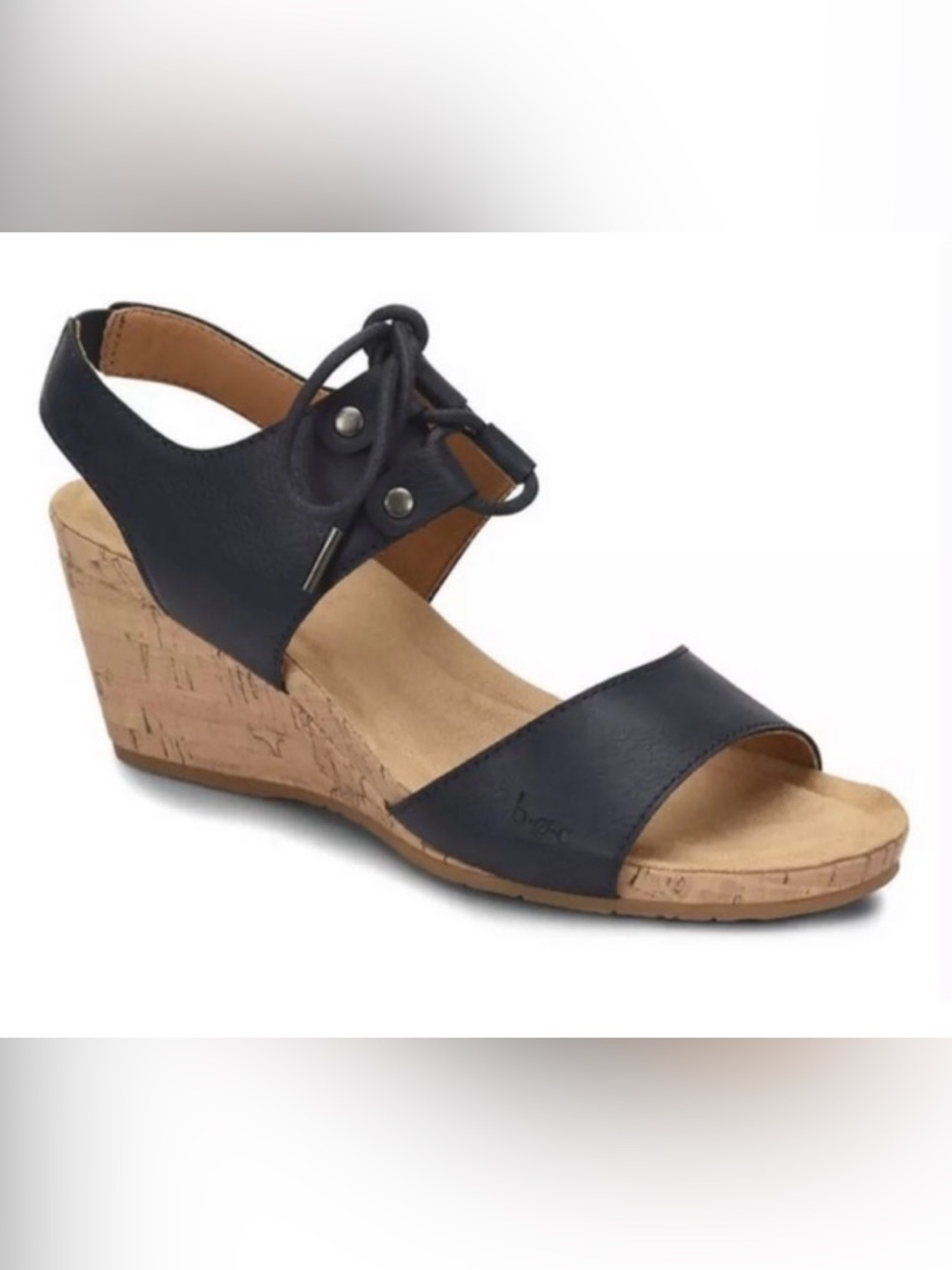 boc Blue Leather Tie Sandals with Tan Footbed